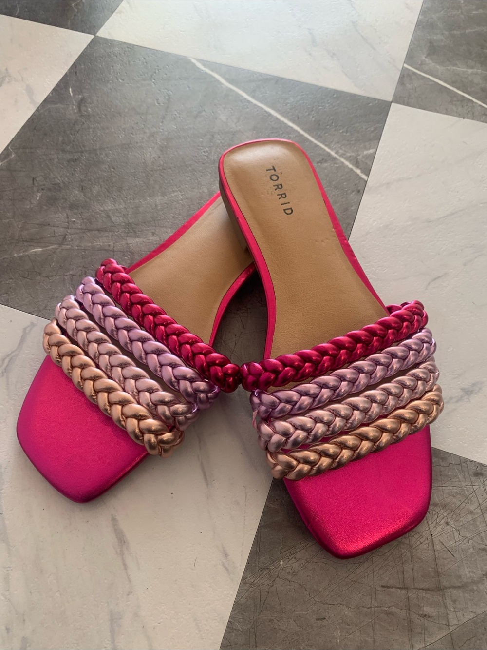 torrid Fuchsia Braided Metallic Strap Slide Sandals